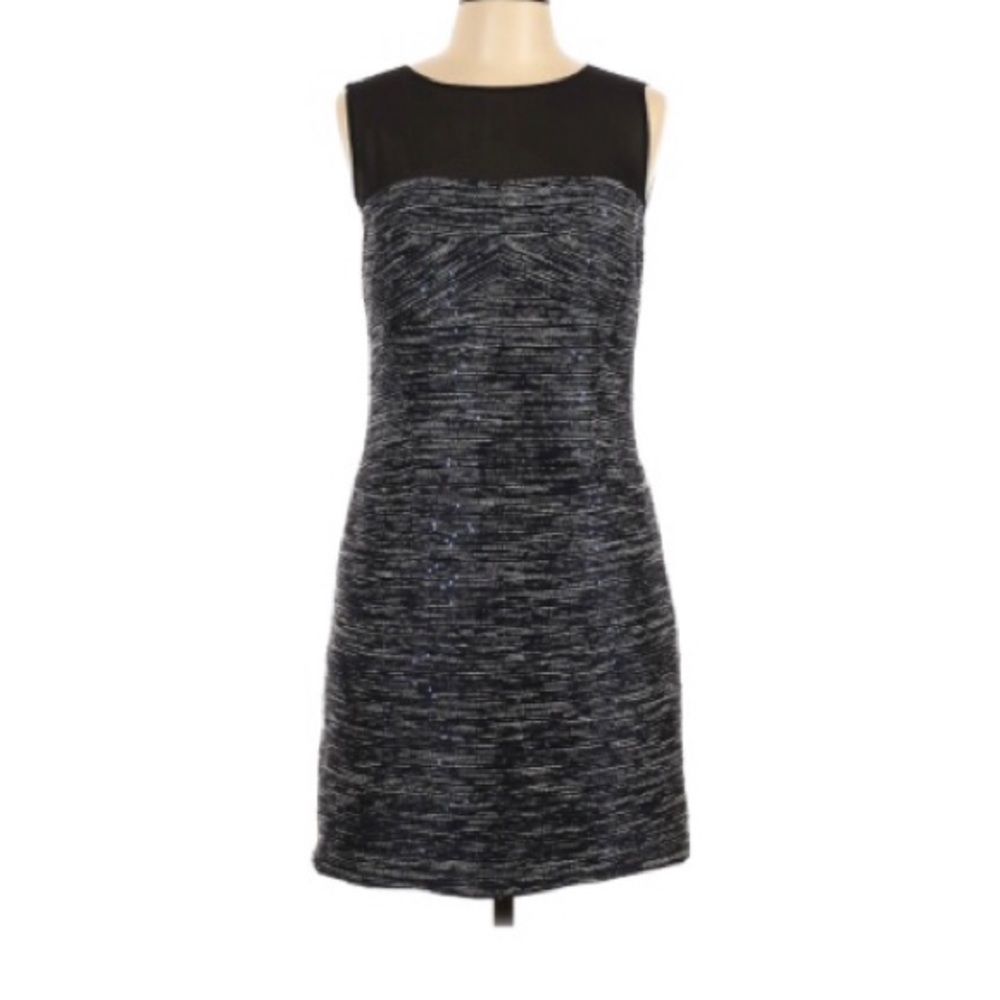 Laundry by Shelli Segal Black and Blue Sequin Cocktail Mesh Chest  Dress…